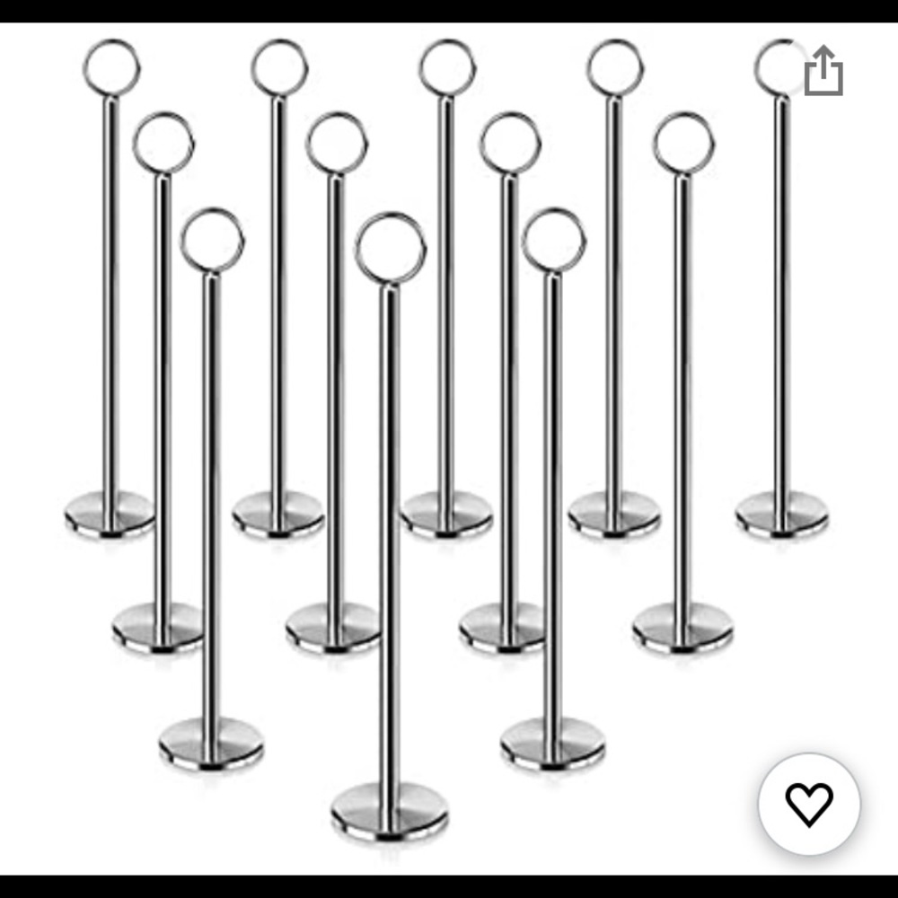 Wedding: Twelve 12-inch table number holders